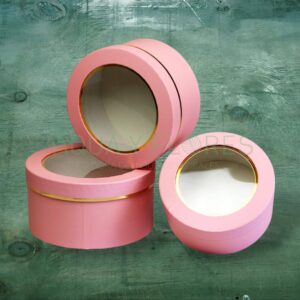 Caja Redonda Rosada Tapa Transparente 3x1