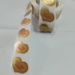 Adhesivo - Stickers Corazón Dorado "Mamá" 100 uds