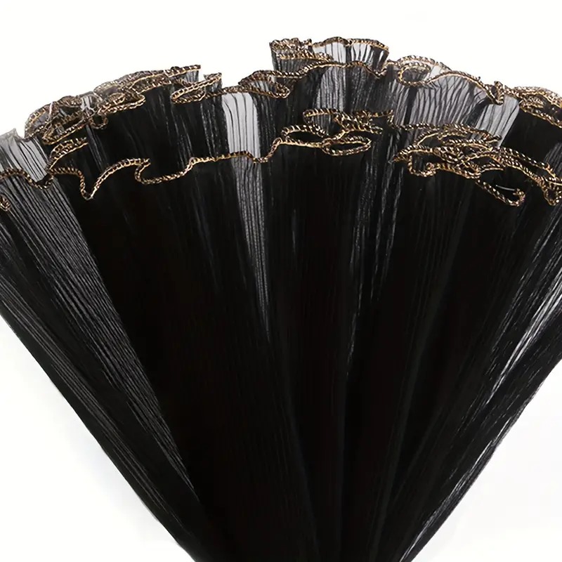 Malla Organza Corrugada Negra Borde Hilo Dorado Unid.