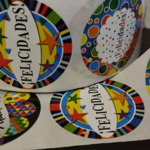 Adhesivo - Stickers "Felicidades Colores" 100 uds