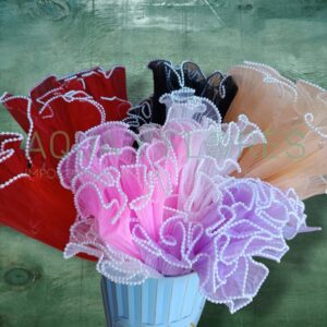 Malla Organza Corrugada Borde Perlas (2mts Largo x 27cm Ancho)