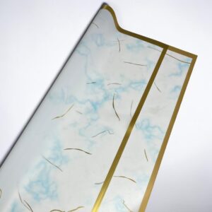Papel Coreano Humo Celeste Borde Dorado  20 pliegos 57x56cm