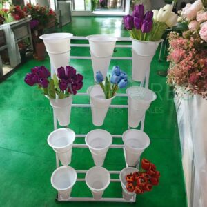 Exhibidor de Flores/Ramos 12 Floreros Blanco 1 Mt x 65 Cms.