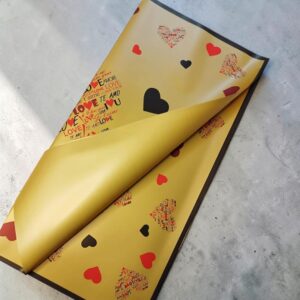 Papel Coreano Sólido Borde Diseño Corazones Love Dorado 20 pliegos 57x56cm