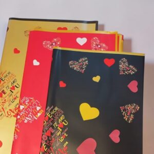 Papel Coreano Sólido Borde Dorado Corazones Love 20 pliegos 57x56cm